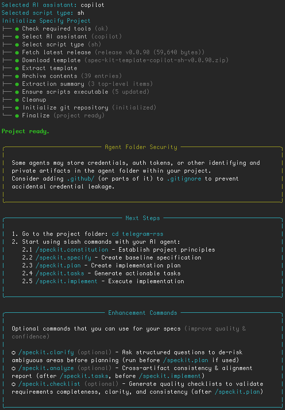 Le résumé Spec Kit suite à init