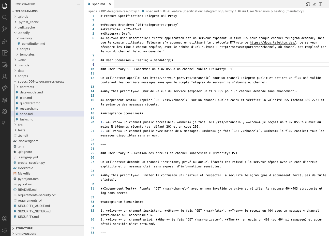 L&rsquo;arborescence du projet terminé et le fichier de specification